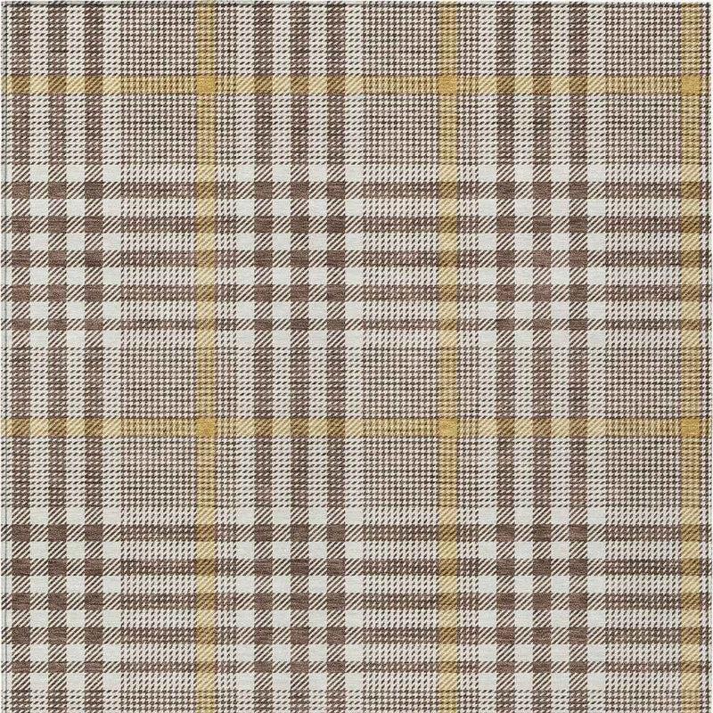 9' X 12' Brown And Beige Plaid Washable Indoor Outdoor Area Rug