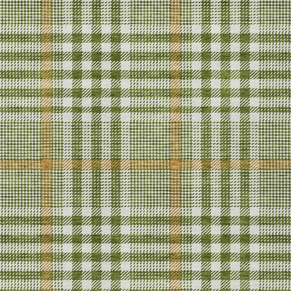 3' X 5' Olive Green Brown And Ivory Plaid Washable Indoor Outdoor Area Rug
