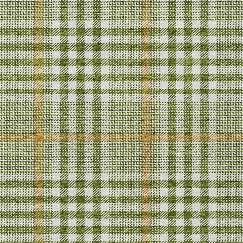 3' X 5' Olive Green Brown And Ivory Plaid Washable Indoor Outdoor Area Rug