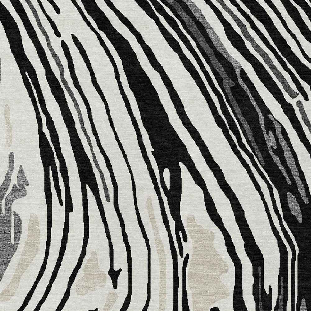 5' X 8' Black Gray And Ivory Abstract Washable Indoor Outdoor Area Rug