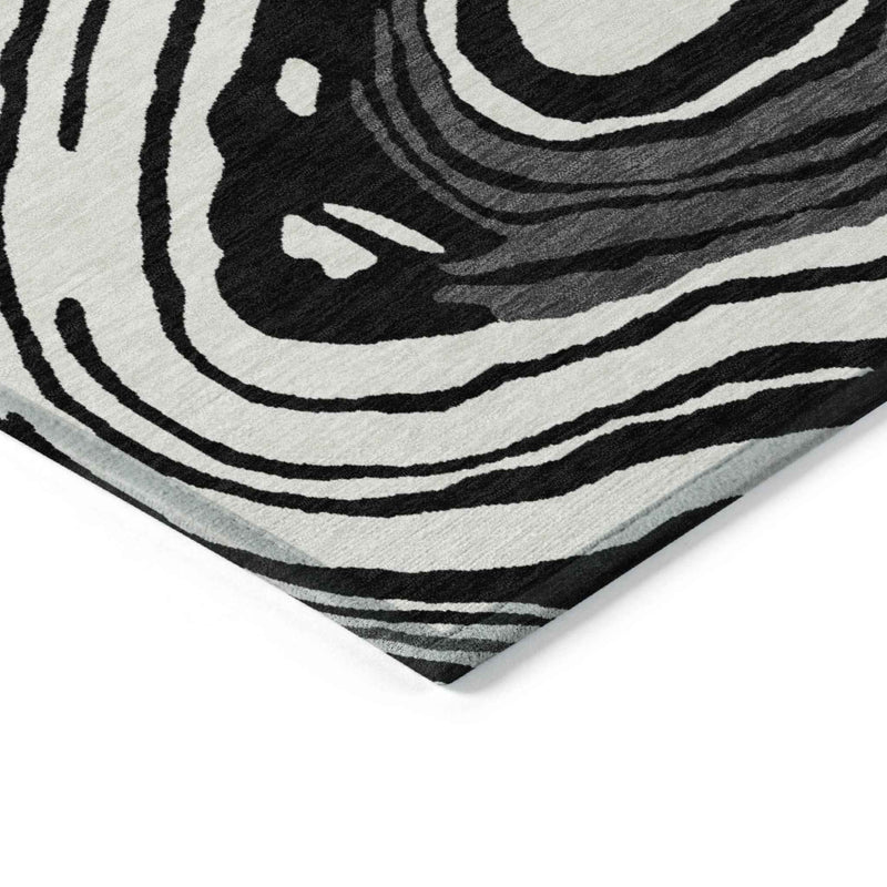 5' X 8' Black Gray And Ivory Abstract Washable Indoor Outdoor Area Rug