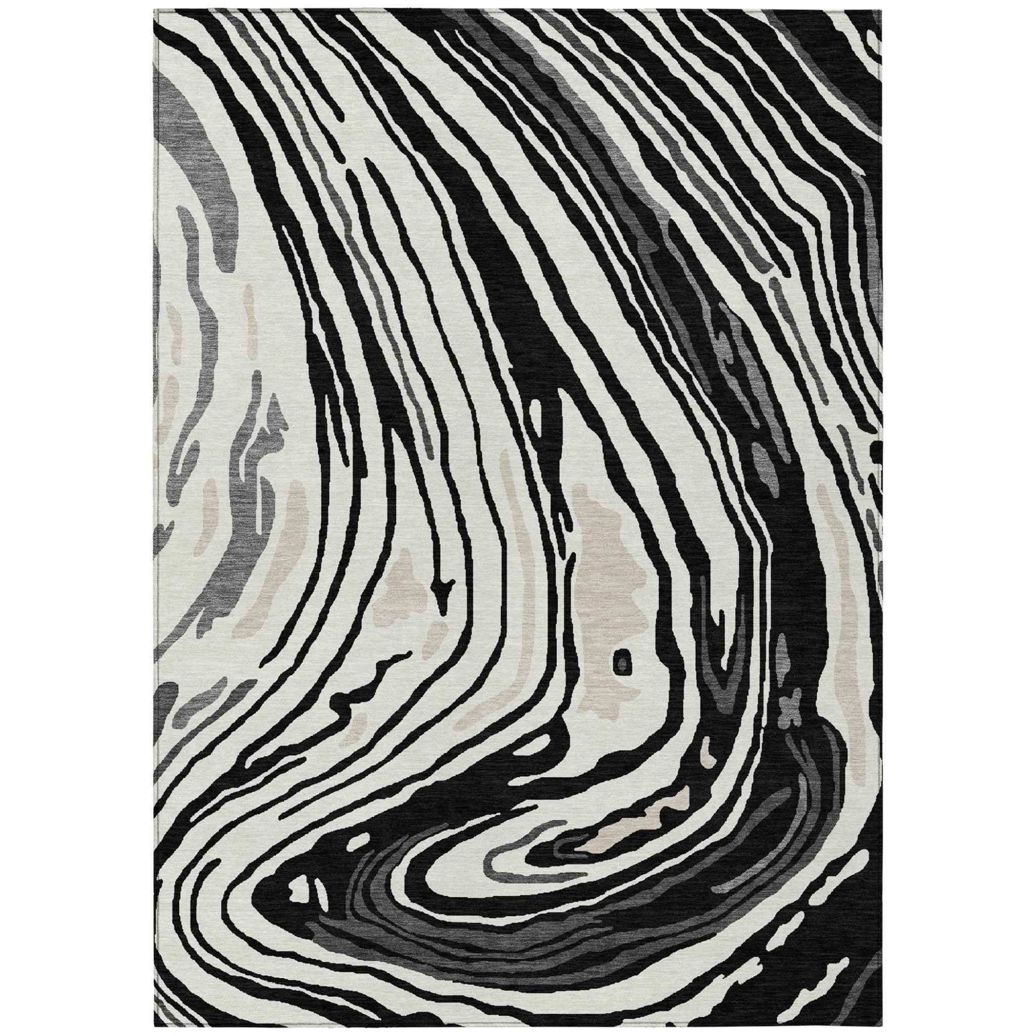 5' X 8' Black Gray And Ivory Abstract Washable Indoor Outdoor Area Rug