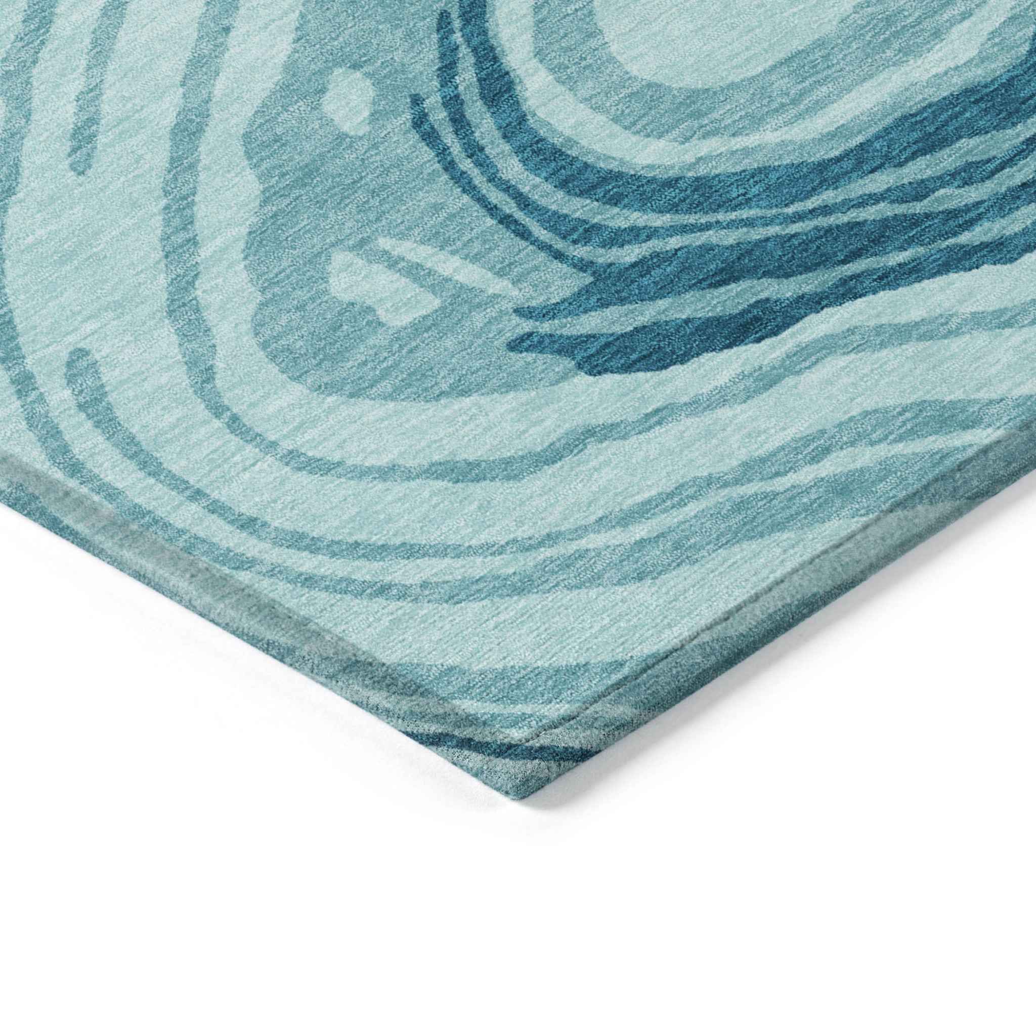 9' X 12' Turquoise Teal Blue And Gray Abstract Washable Indoor Outdoor Area Rug