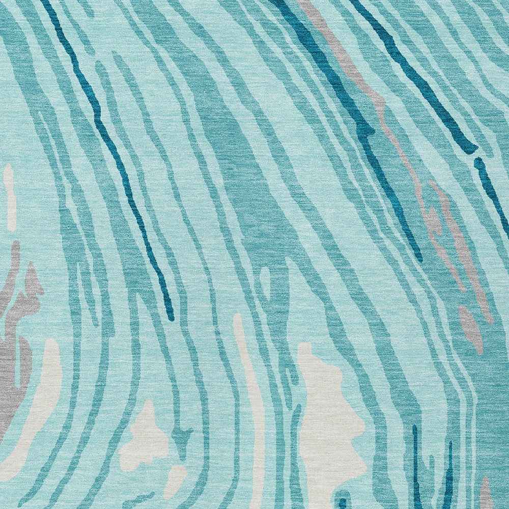 9' X 12' Turquoise Teal Blue And Gray Abstract Washable Indoor Outdoor Area Rug