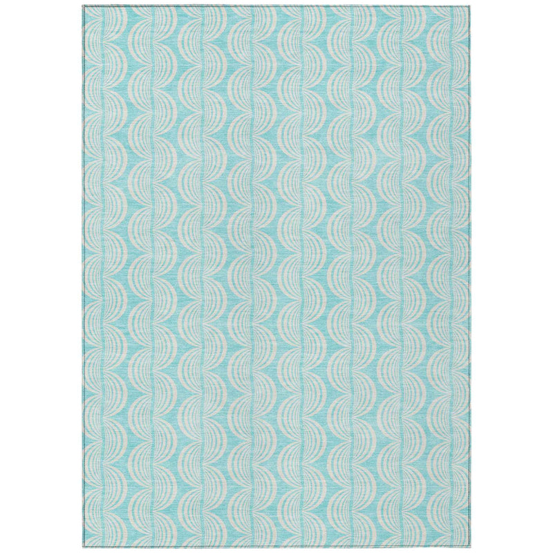 8' X 10' Aqua And Beige Ogee Washable Indoor Outdoor Area Rug