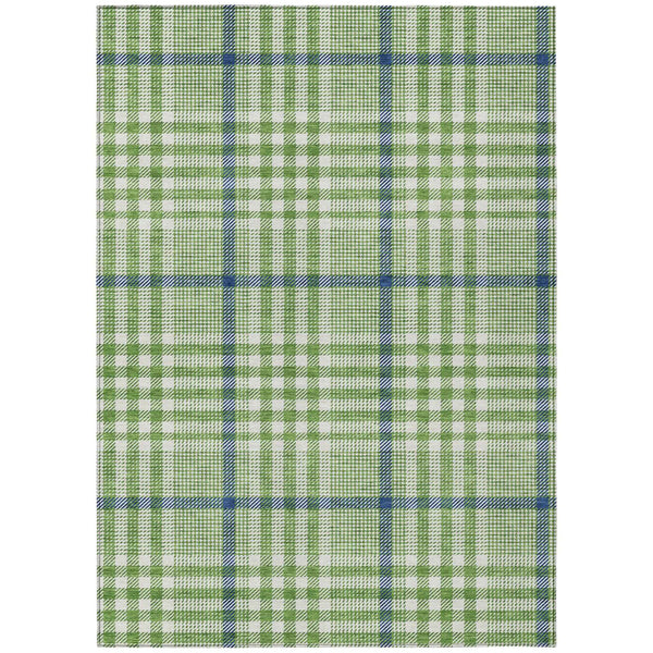 5' X 8' Green And Ivory Plaid Washable Indoor Outdoor Area Rug
