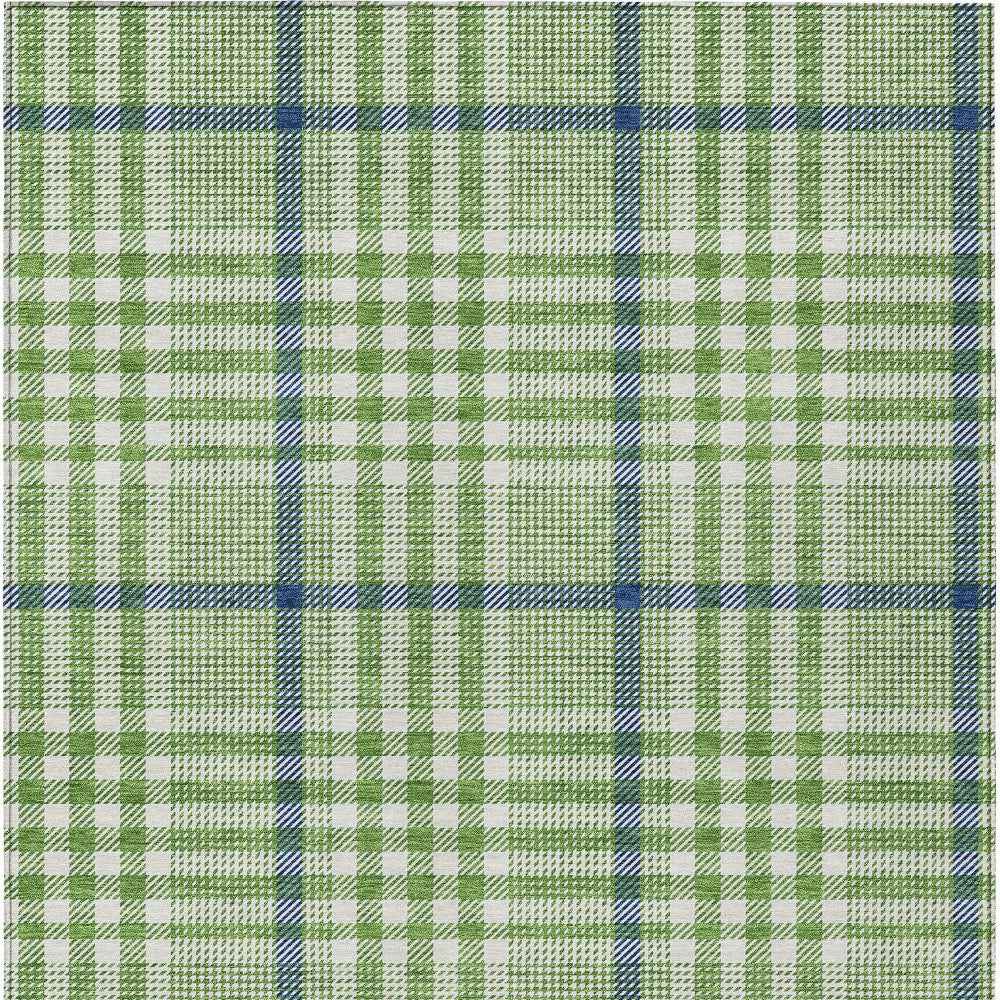 5' X 8' Green And Ivory Plaid Washable Indoor Outdoor Area Rug
