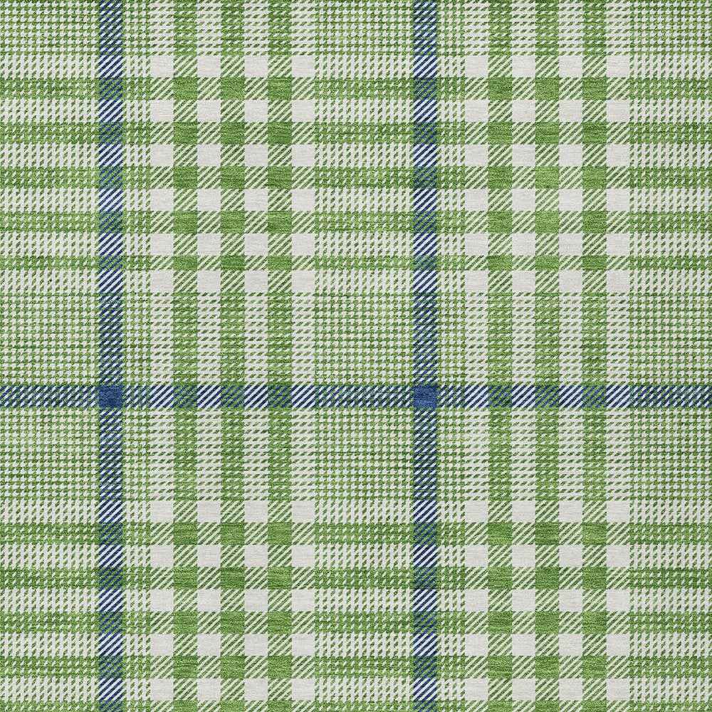 5' X 8' Green And Ivory Plaid Washable Indoor Outdoor Area Rug
