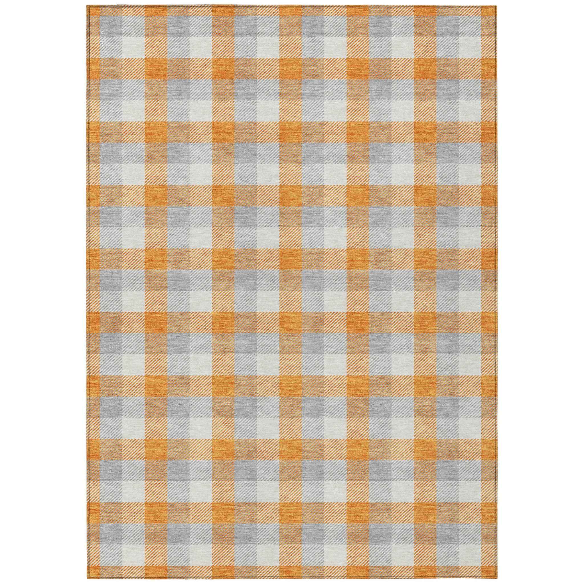 8' X 10' Orange Gray And Beige Plaid Washable Indoor Outdoor Area Rug