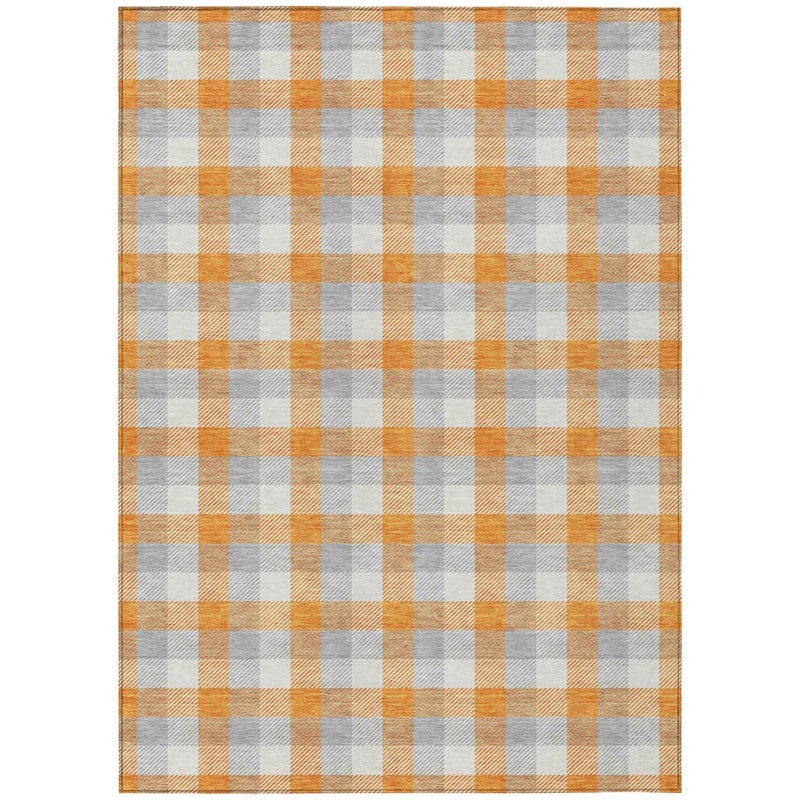 8' X 10' Orange Gray And Beige Plaid Washable Indoor Outdoor Area Rug