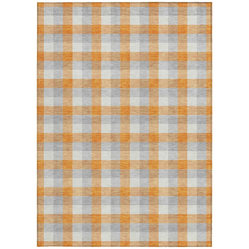 8' X 10' Orange Gray And Beige Plaid Washable Indoor Outdoor Area Rug