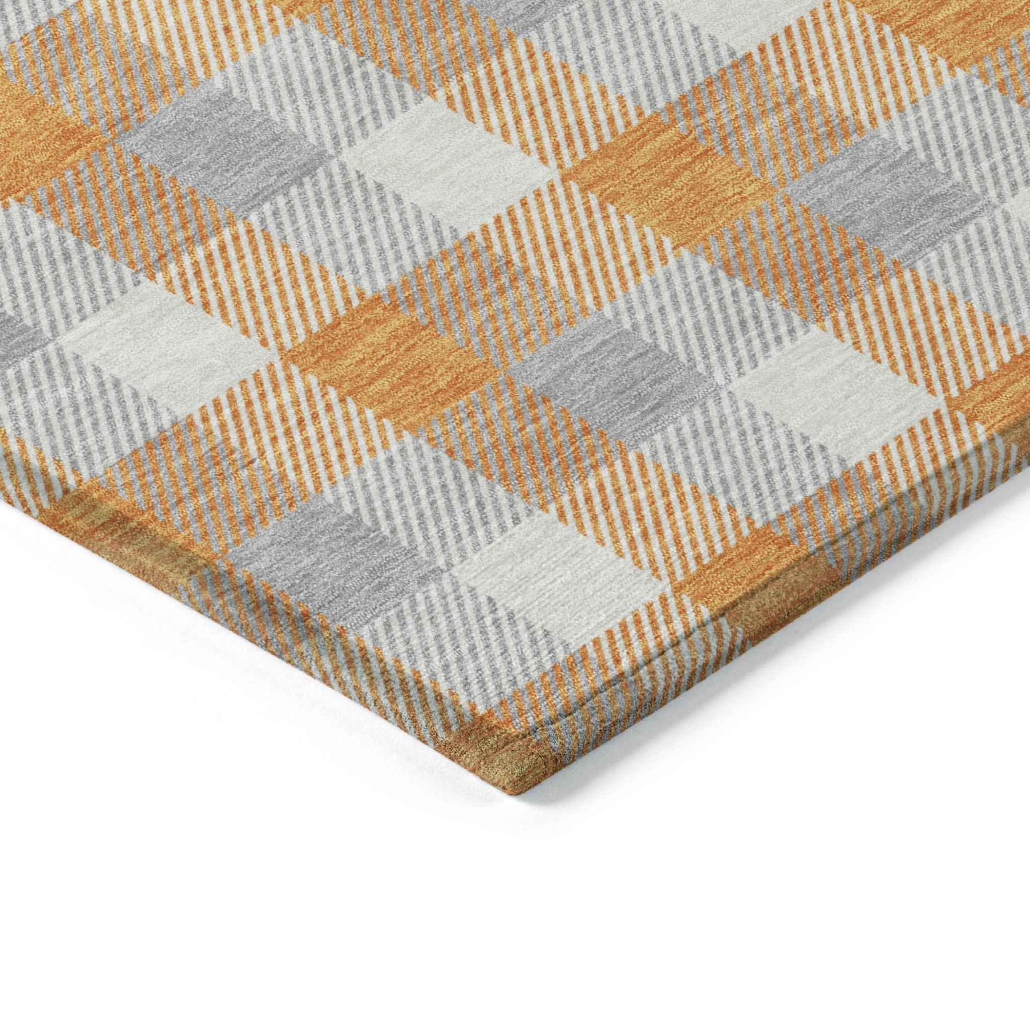 8' X 10' Orange Gray And Beige Plaid Washable Indoor Outdoor Area Rug