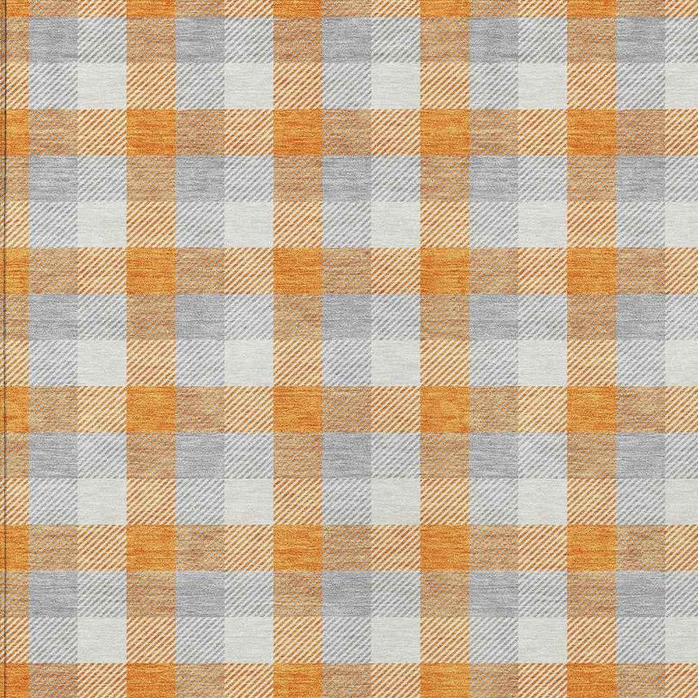 8' X 10' Orange Gray And Beige Plaid Washable Indoor Outdoor Area Rug