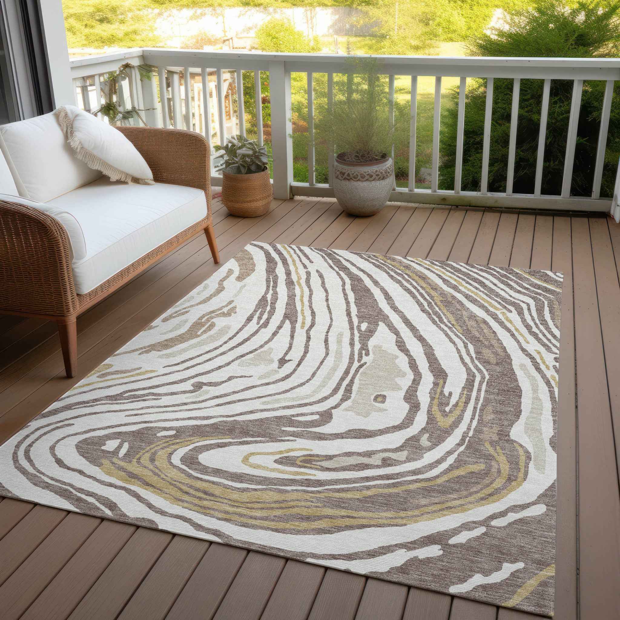 10' X 14' Taupe Brown And Beige Abstract Washable Indoor Outdoor Area Rug