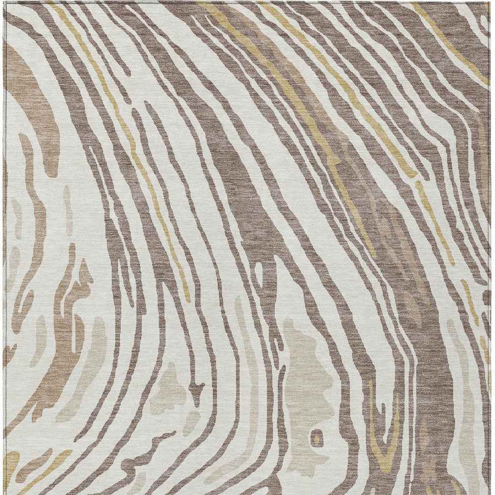 10' X 14' Taupe Brown And Beige Abstract Washable Indoor Outdoor Area Rug