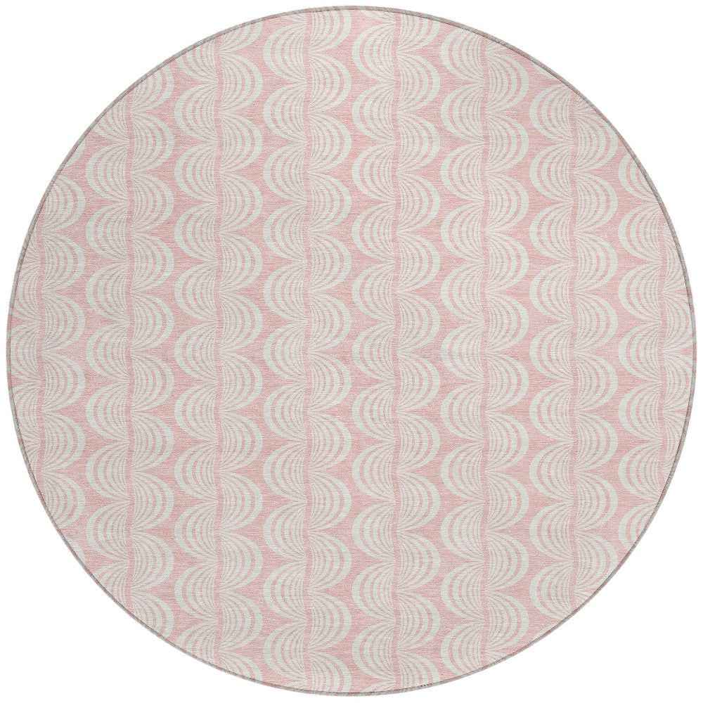 8' Pink And Gray Round Ogee Washable Indoor Outdoor Area Rug