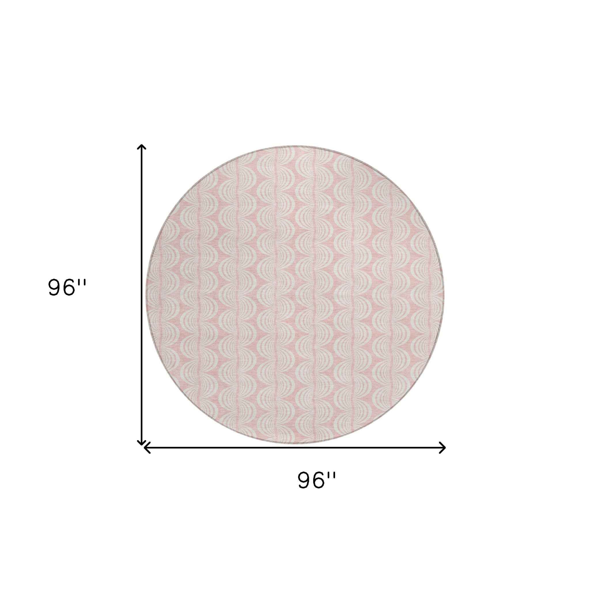 8' Pink And Gray Round Ogee Washable Indoor Outdoor Area Rug