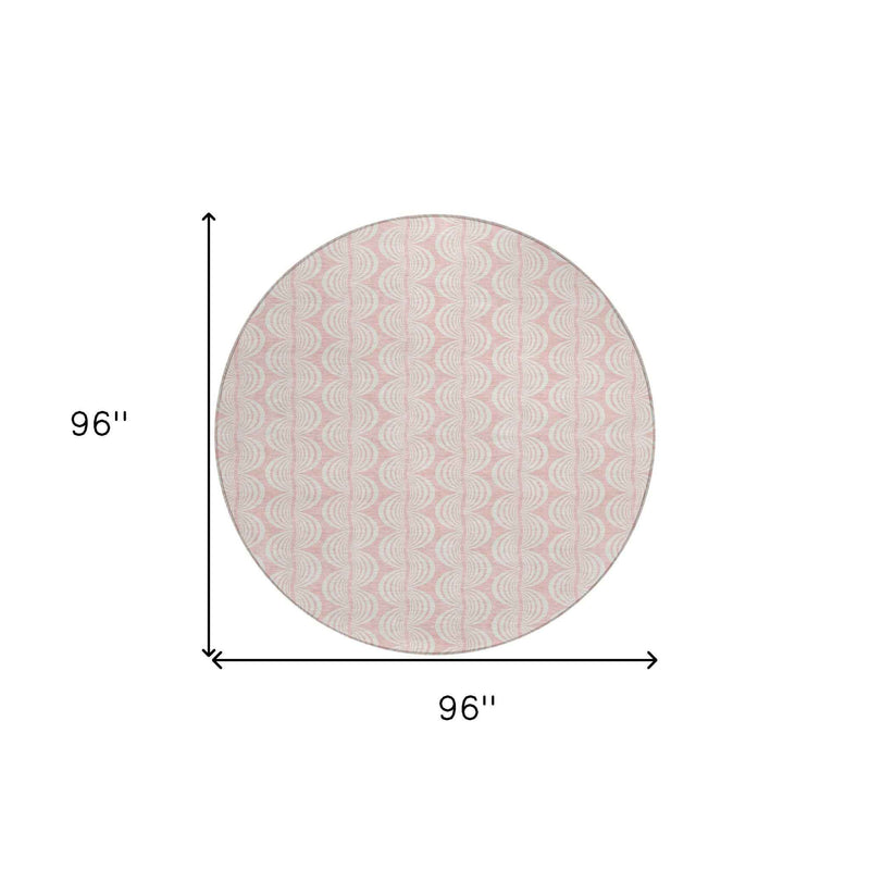 8' Pink And Gray Round Ogee Washable Indoor Outdoor Area Rug