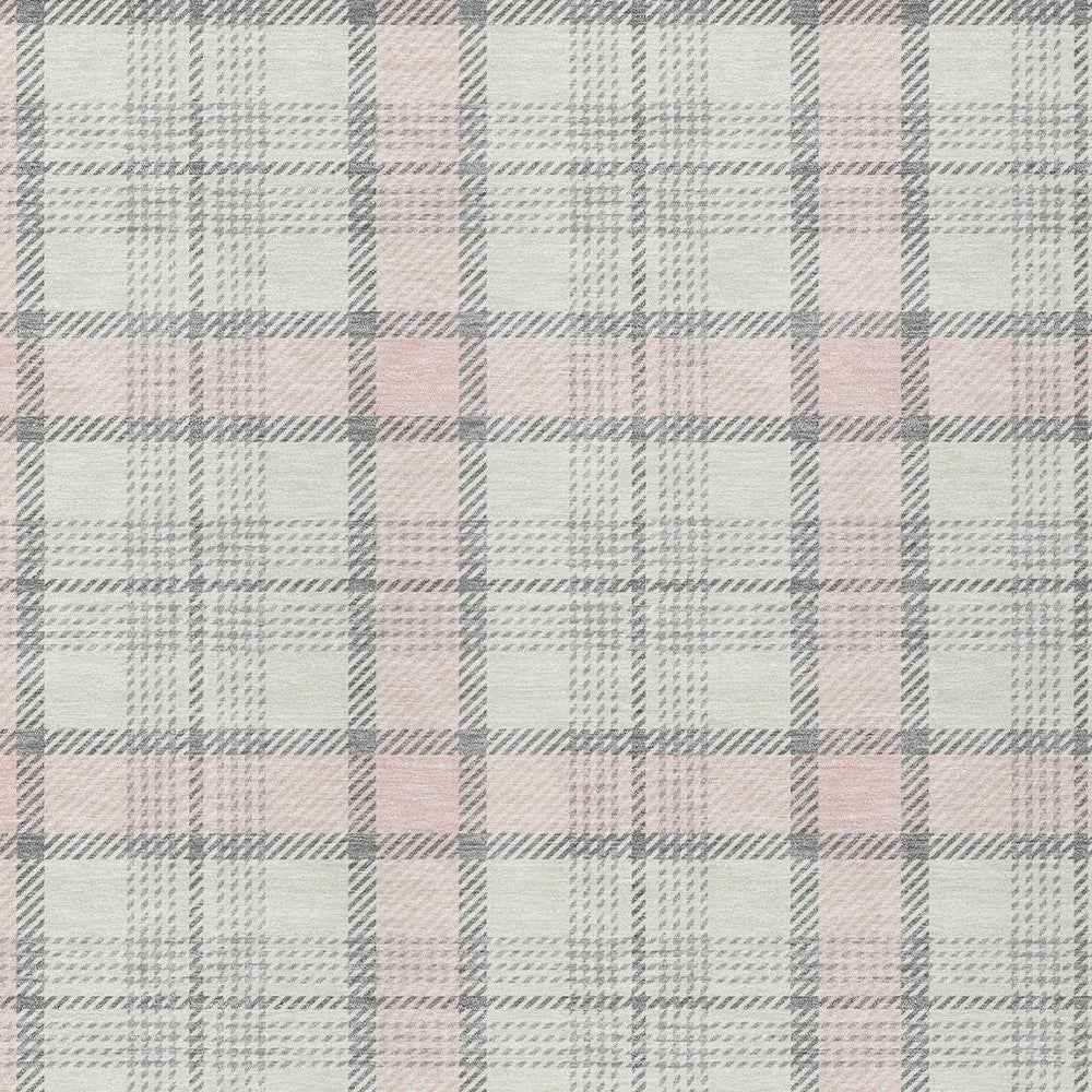 3' X 5' Pink And Gray Plaid Washable Indoor Outdoor Area Rug