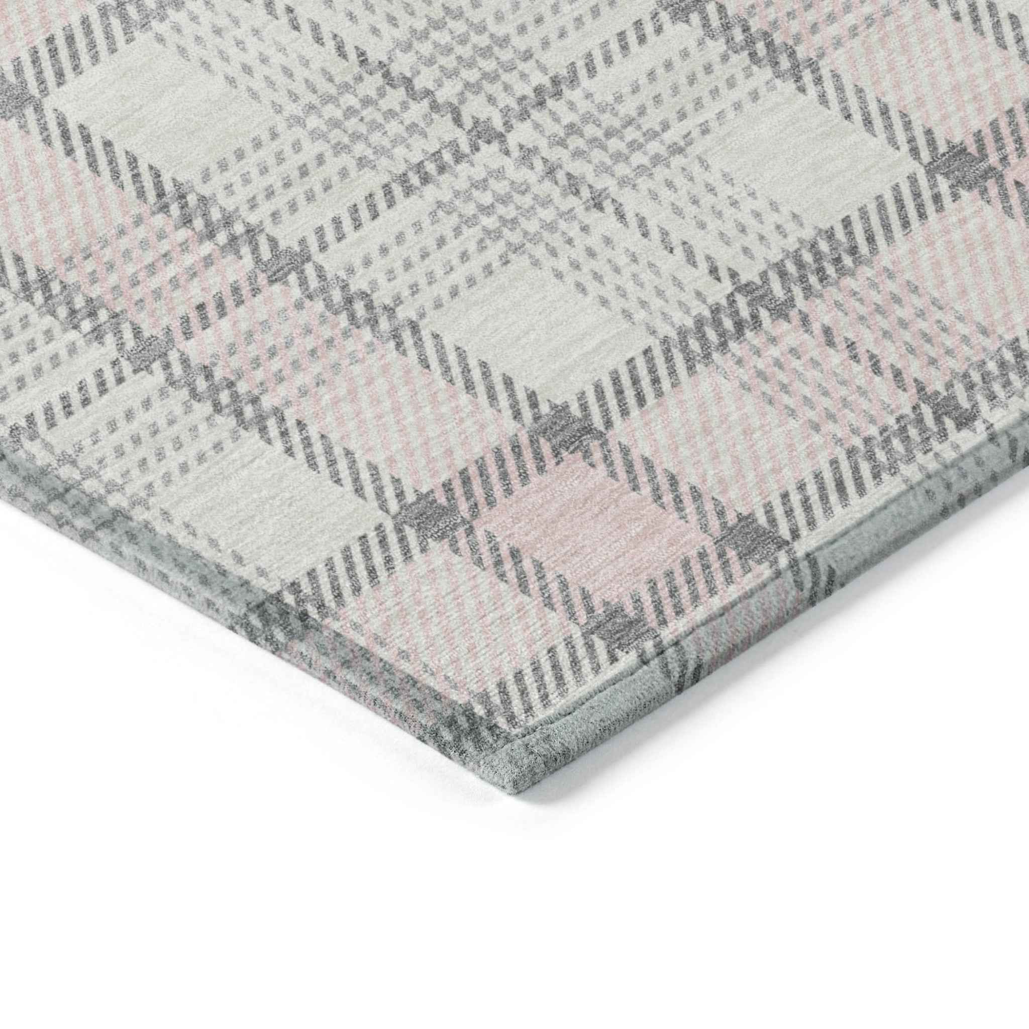 3' X 5' Pink And Gray Plaid Washable Indoor Outdoor Area Rug