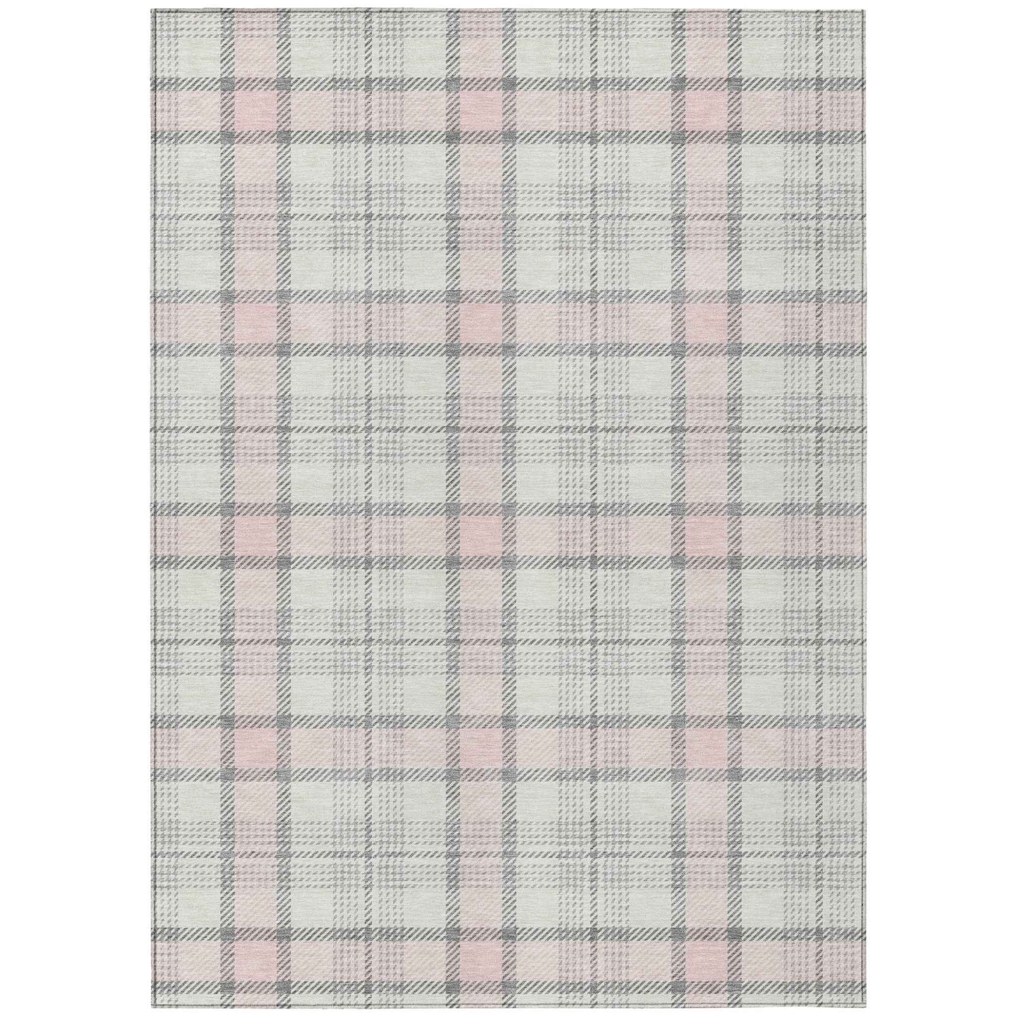 3' X 5' Pink And Gray Plaid Washable Indoor Outdoor Area Rug