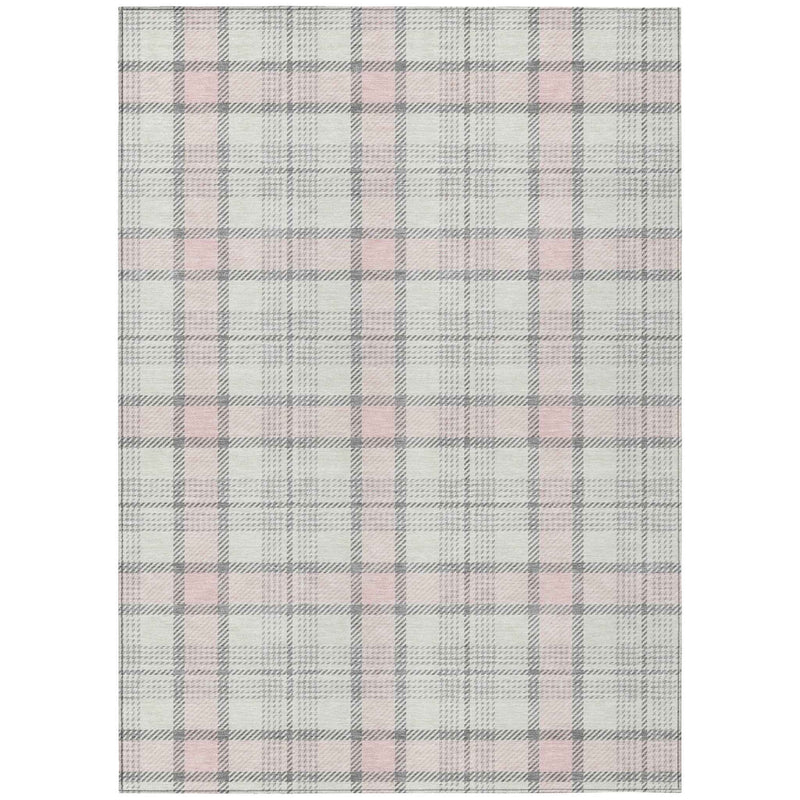 3' X 5' Pink And Gray Plaid Washable Indoor Outdoor Area Rug