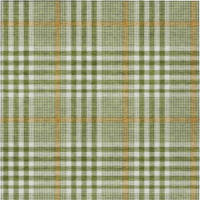 10' X 14' Olive Green Brown And Ivory Plaid Washable Indoor Outdoor Area Rug