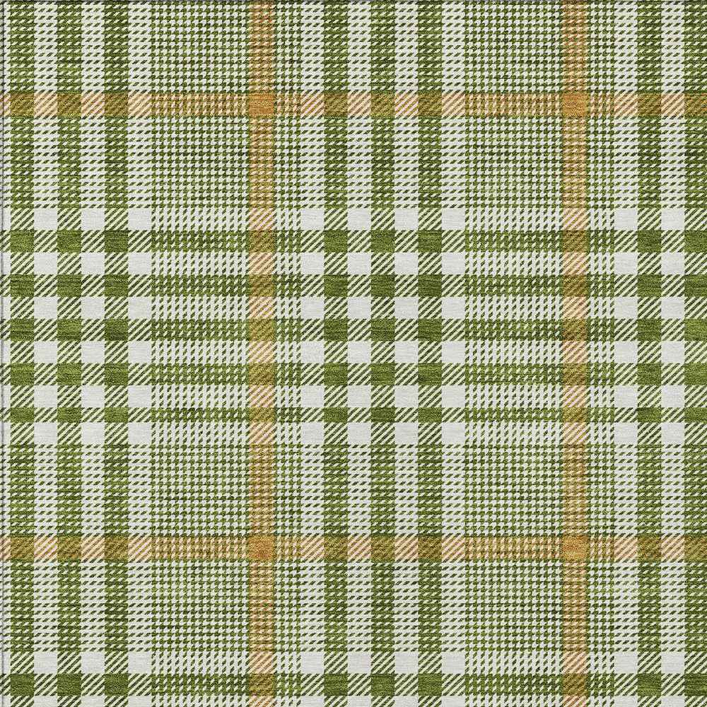 10' X 14' Olive Green Brown And Ivory Plaid Washable Indoor Outdoor Area Rug