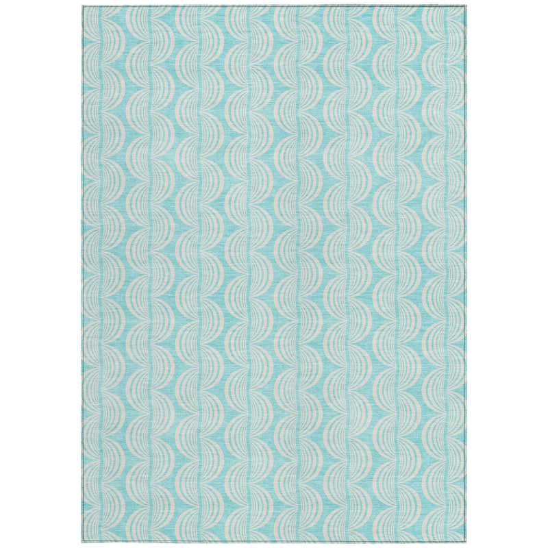 10' X 14' Aqua And Beige Ogee Washable Indoor Outdoor Area Rug