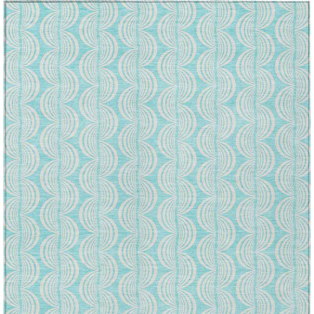 10' X 14' Aqua And Beige Ogee Washable Indoor Outdoor Area Rug