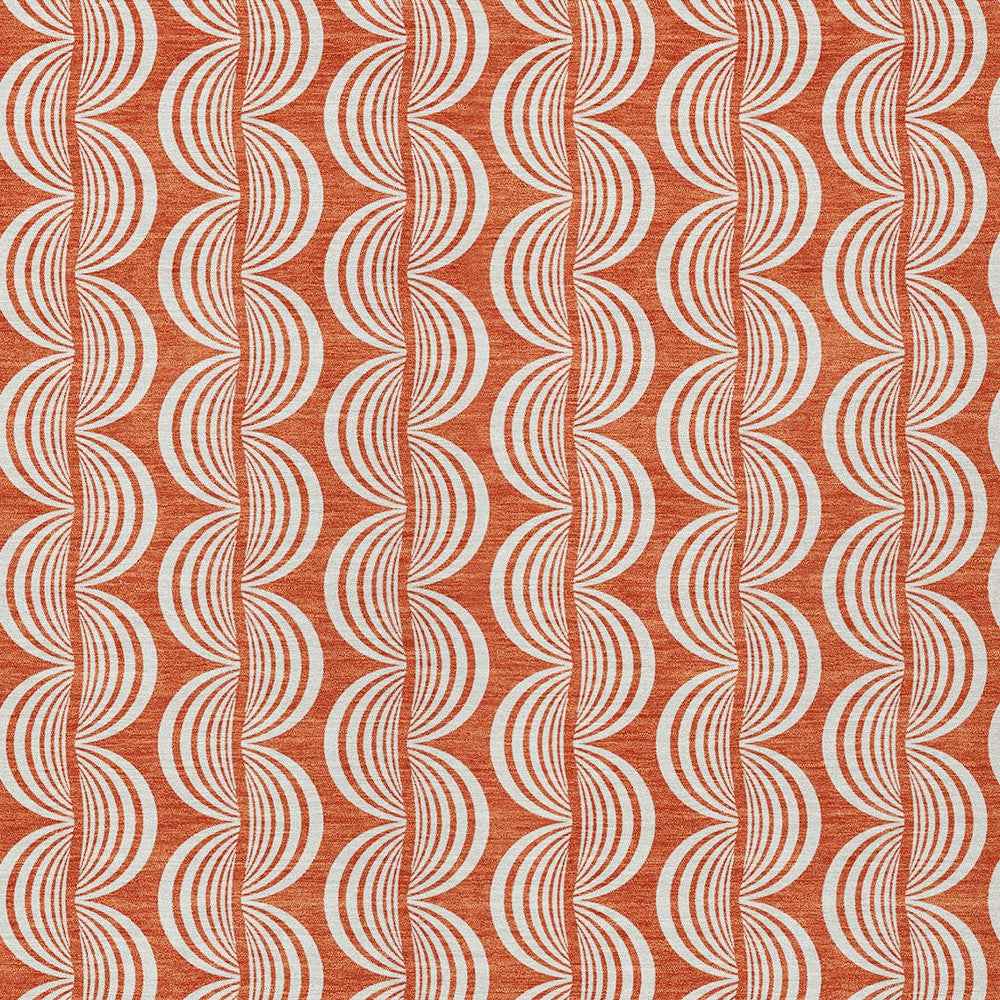 8' X 10' Coral And Beige Ogee Washable Indoor Outdoor Area Rug