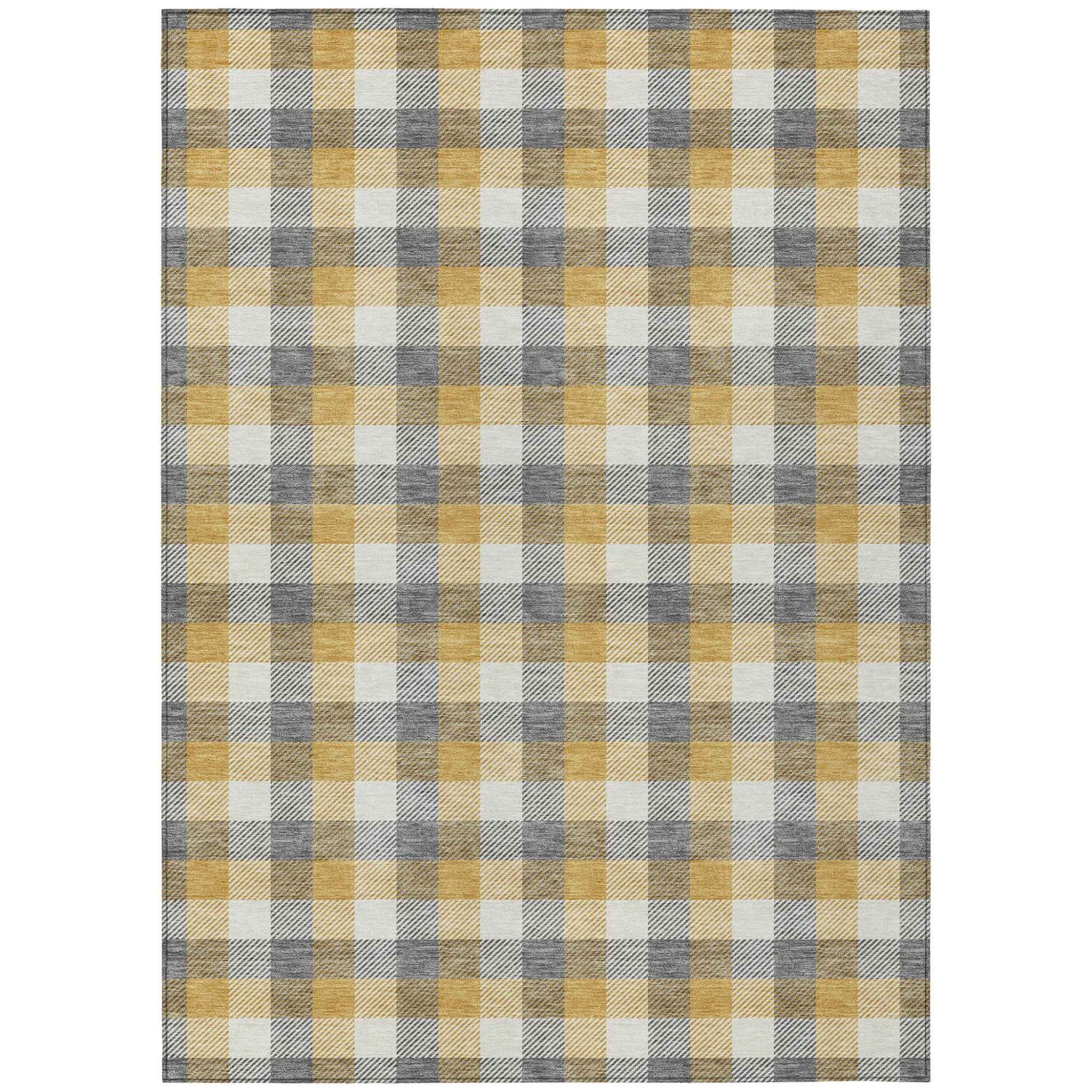 8' X 10' Gray Tan And Beige Plaid Washable Indoor Outdoor Area Rug
