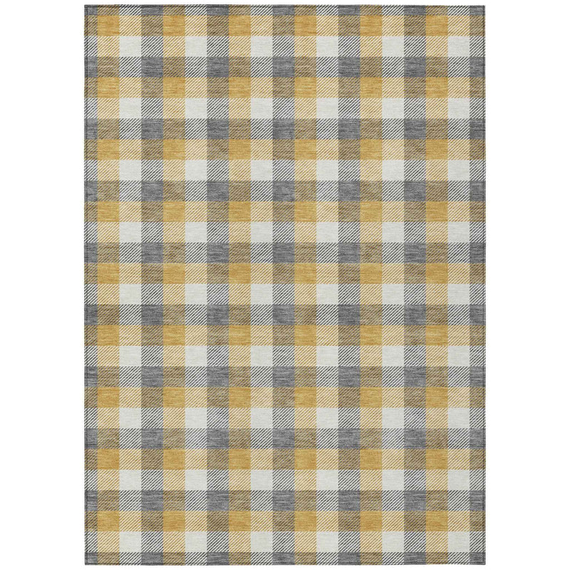 8' X 10' Gray Tan And Beige Plaid Washable Indoor Outdoor Area Rug
