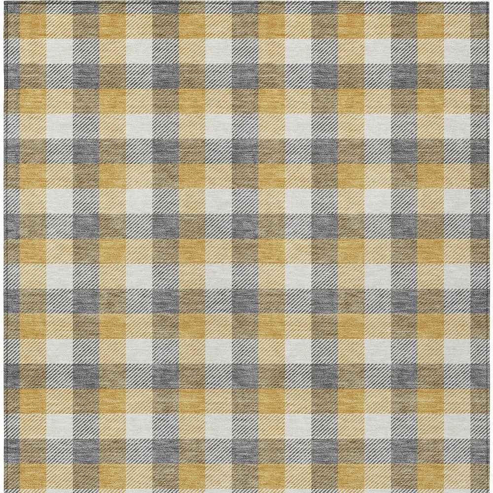 8' X 10' Gray Tan And Beige Plaid Washable Indoor Outdoor Area Rug