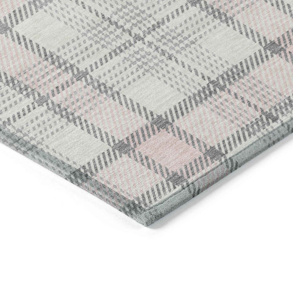 5' X 8' Pink And Gray Plaid Washable Indoor Outdoor Area Rug