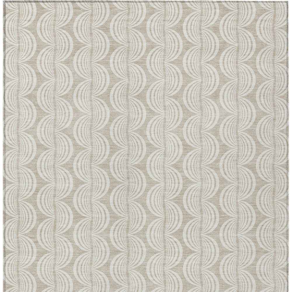 10' X 14' Beige And Ivory Ogee Washable Indoor Outdoor Area Rug