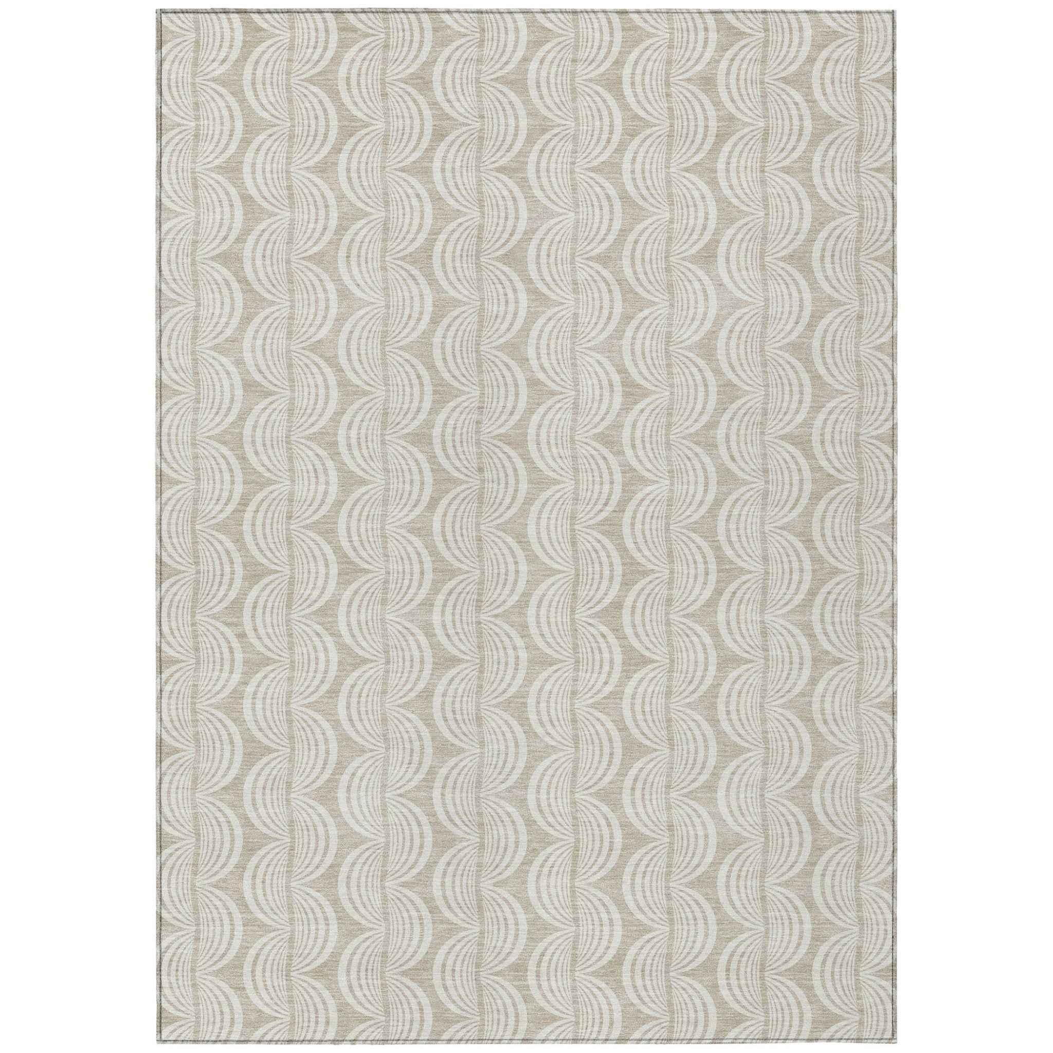 10' X 14' Beige And Ivory Ogee Washable Indoor Outdoor Area Rug