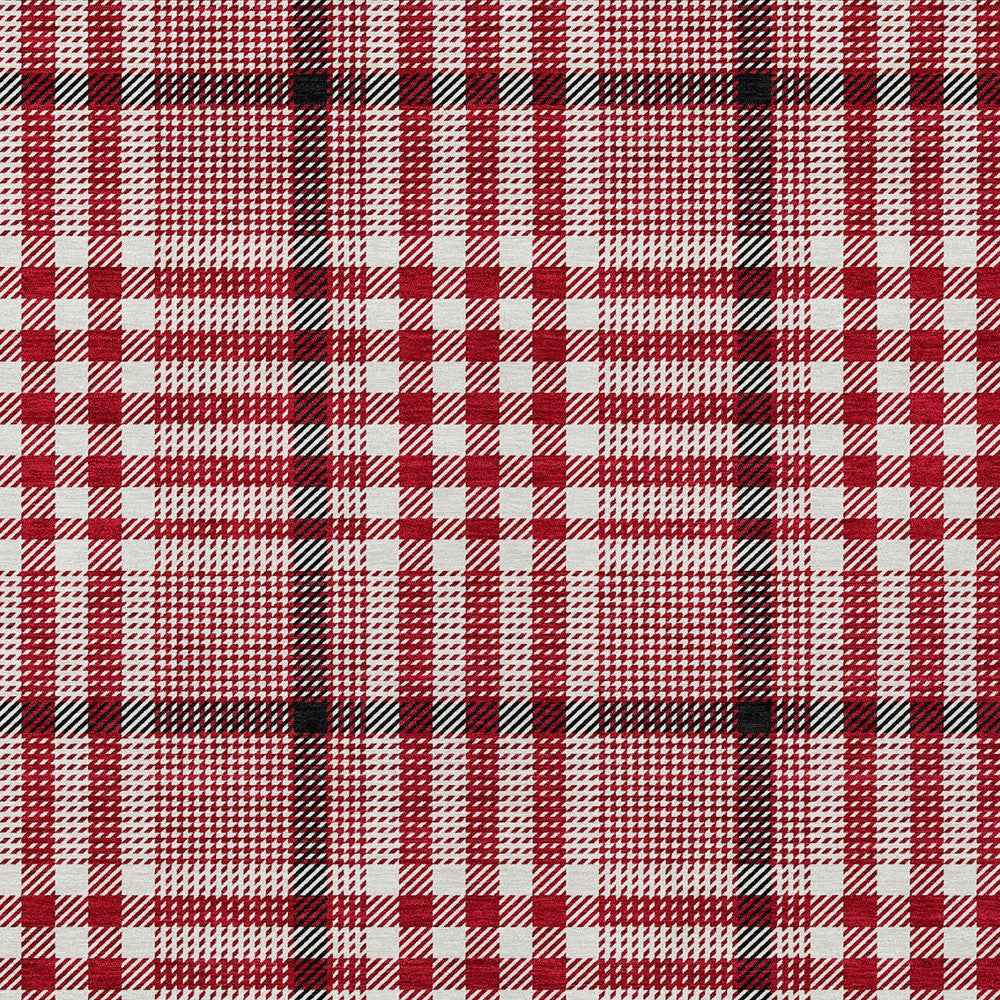 5' X 8' Red Black And Ivory Plaid Washable Indoor Outdoor Area Rug