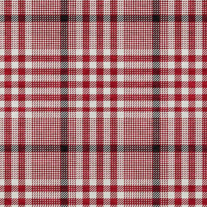 5' X 8' Red Black And Ivory Plaid Washable Indoor Outdoor Area Rug