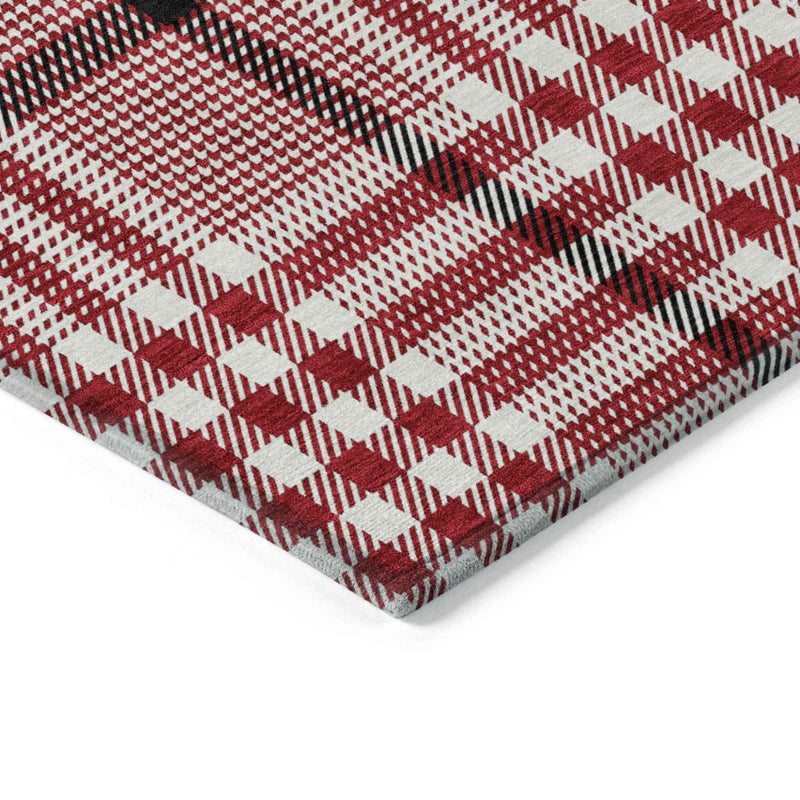 5' X 8' Red Black And Ivory Plaid Washable Indoor Outdoor Area Rug
