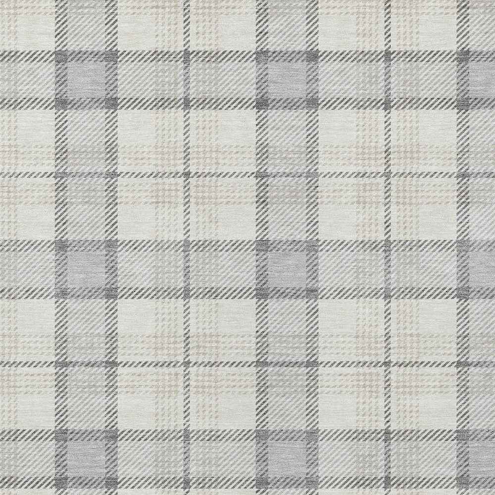 3' X 5' Silver And Gray Plaid Washable Indoor Outdoor Area Rug