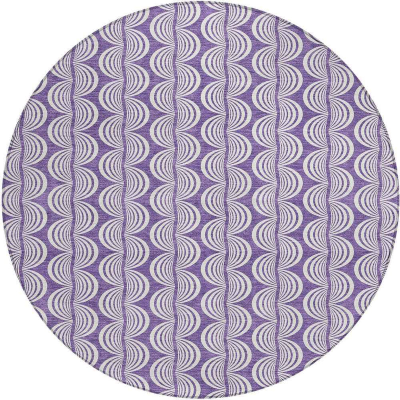 8' Purple And Ivory Round Ogee Washable Indoor Outdoor Area Rug