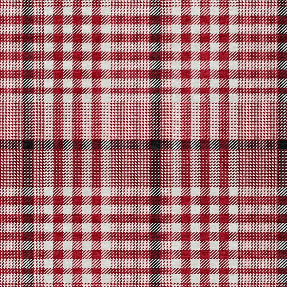 9' X 12' Red Black And Ivory Plaid Washable Indoor Outdoor Area Rug