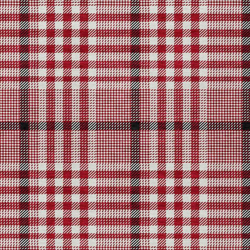 9' X 12' Red Black And Ivory Plaid Washable Indoor Outdoor Area Rug