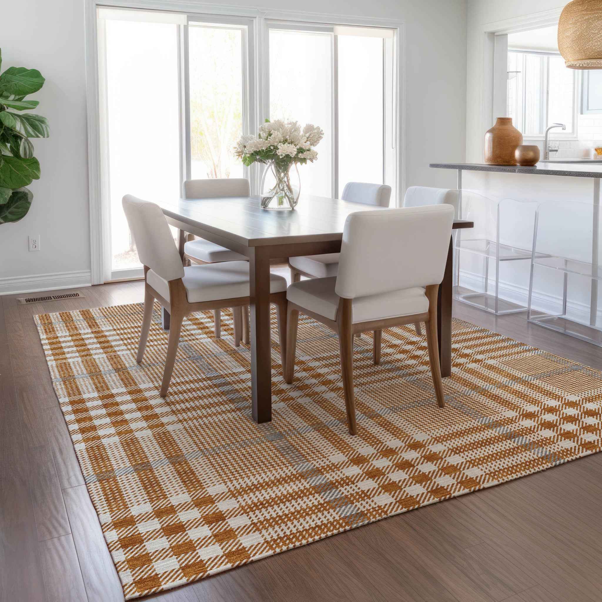 3' X 5' Brown Beige And Beige Plaid Washable Indoor Outdoor Area Rug