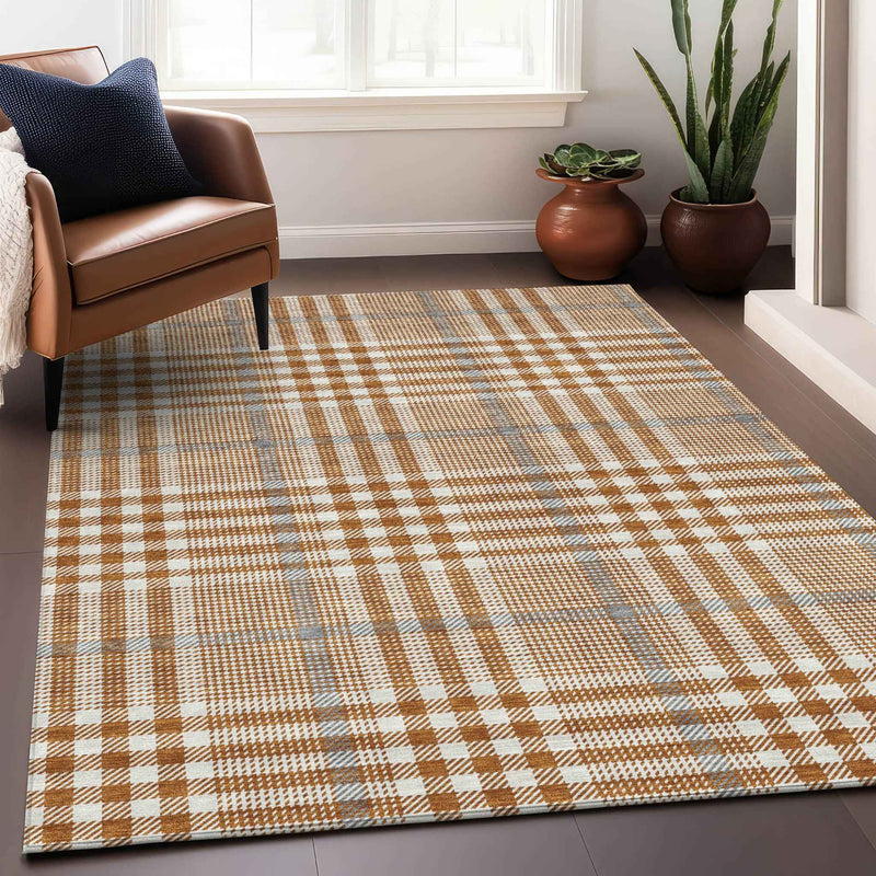 3' X 5' Brown Beige And Beige Plaid Washable Indoor Outdoor Area Rug