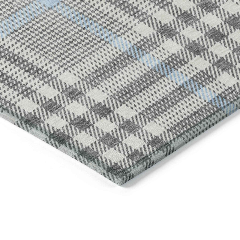 8' X 10' Gray Blue And Beige Plaid Washable Indoor Outdoor Area Rug