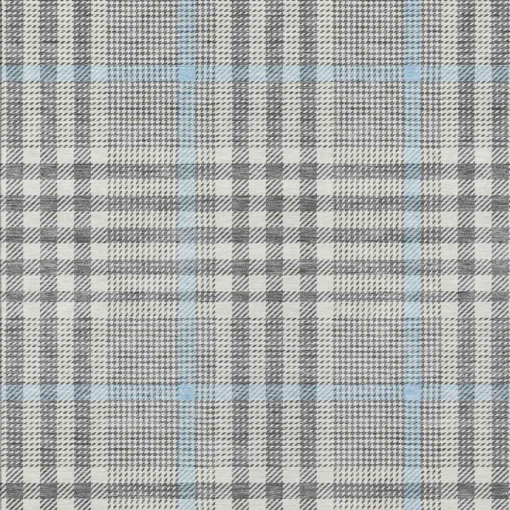 8' X 10' Gray Blue And Beige Plaid Washable Indoor Outdoor Area Rug