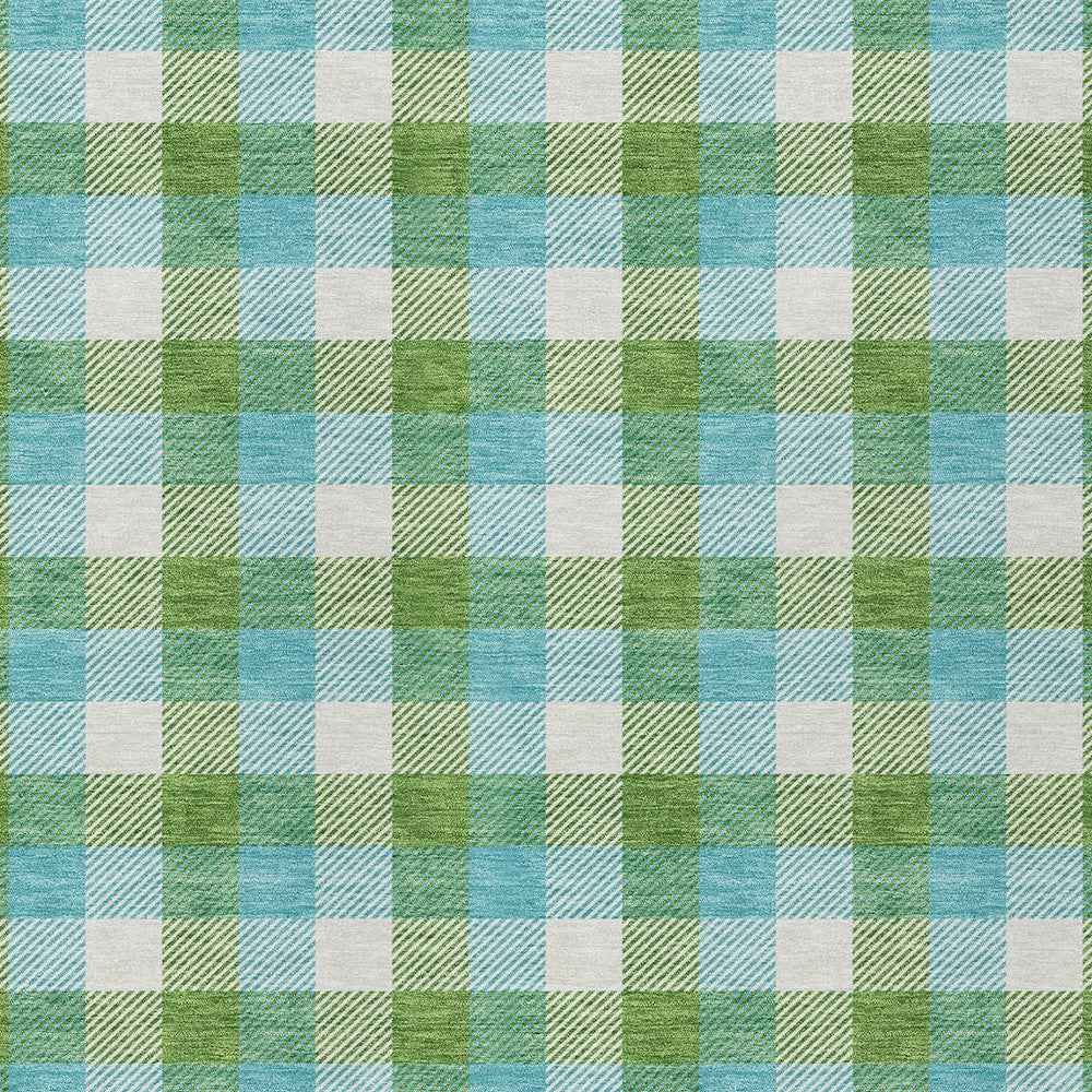 3' X 5' Lime Green Aqua And Beige Plaid Washable Indoor Outdoor Area Rug