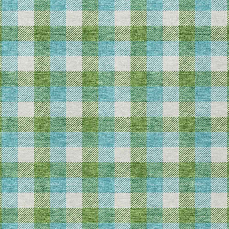 3' X 5' Lime Green Aqua And Beige Plaid Washable Indoor Outdoor Area Rug